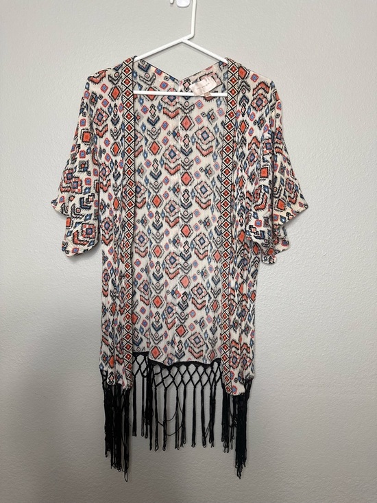 Skies Are Blue Other - Skies Are Blue Cream Festival Kimono with Coral & Blue Accents Size XS oversized